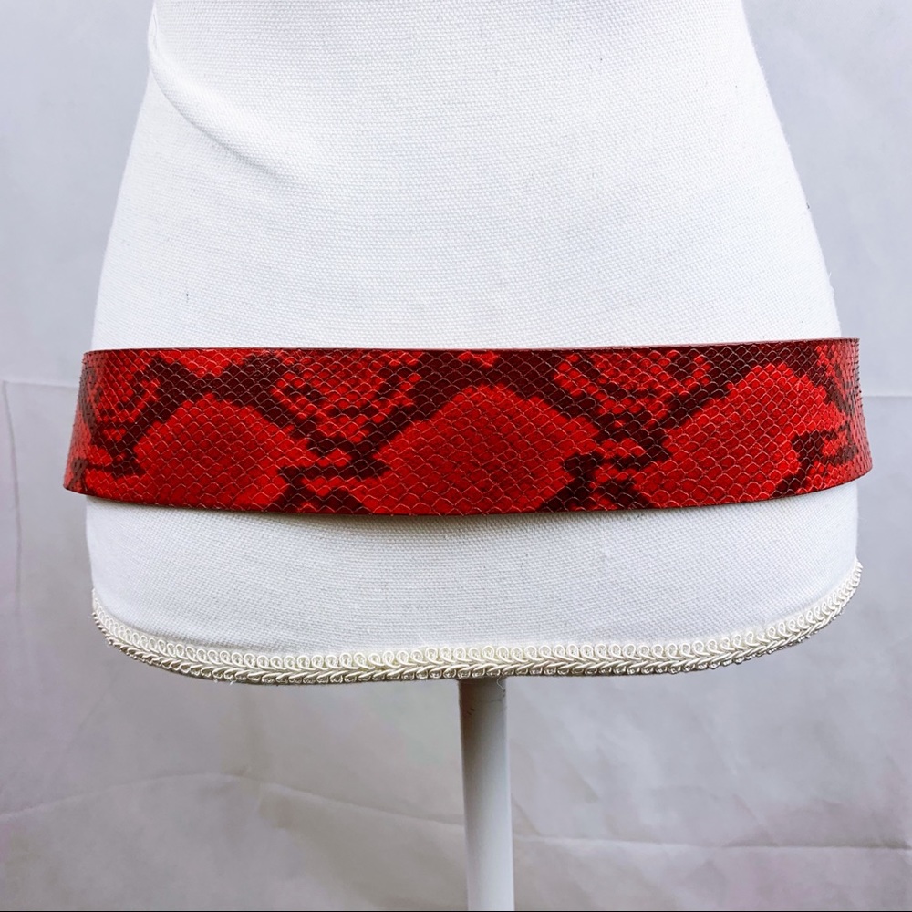 W. Kleinberg Red Embossed Python Snake Print Belt - image 3